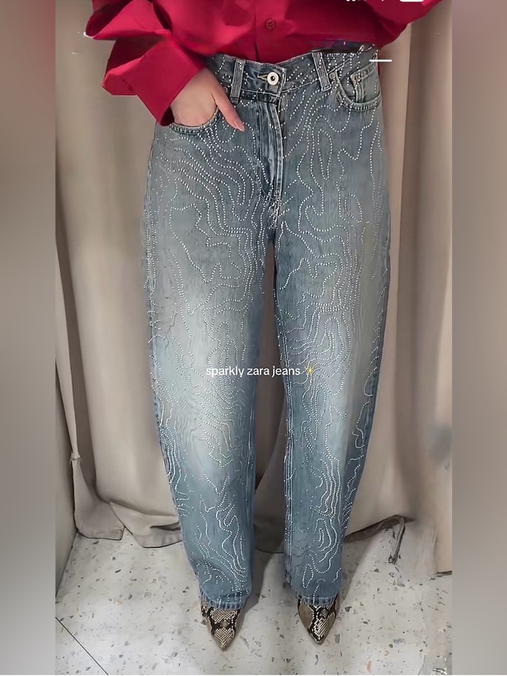 Zara Sparkly Rhinestone Embellished Light Blue Jeans - Women's NWOT